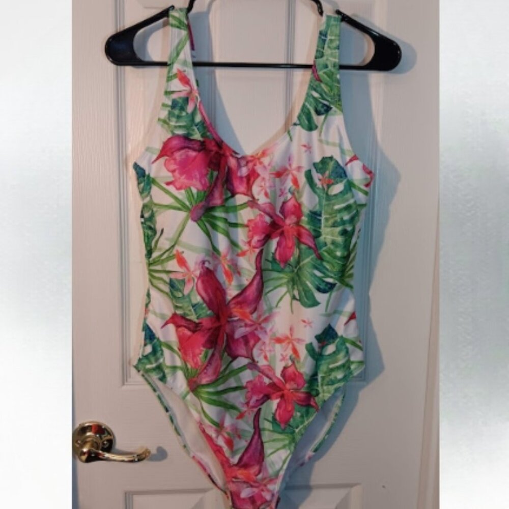 Kinda Killer studios one piece bathing suit pink, green and white women's XL